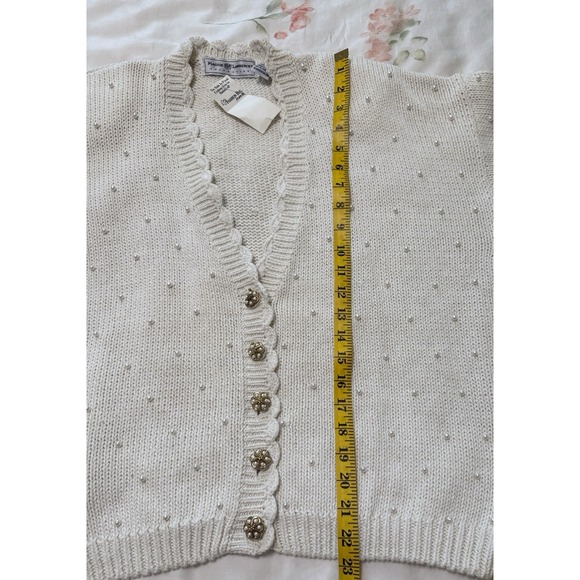 Vtg Knit Cardigan Retro Academia Granny Sweater Cottage Shabby Pearls Large - Picture 13 of 16
